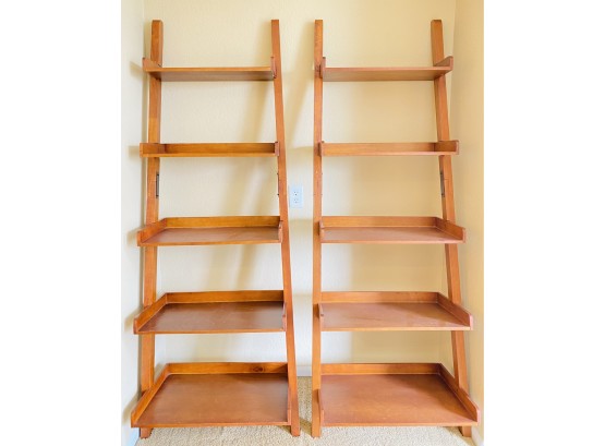 Set Of Unique 5 Shelf Wood Bookshelf Ladders With Open Back