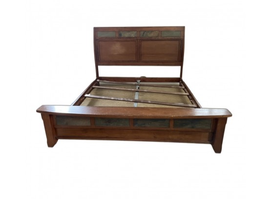 Amazing Wooden King Sized Bed Frame With Stone Accents