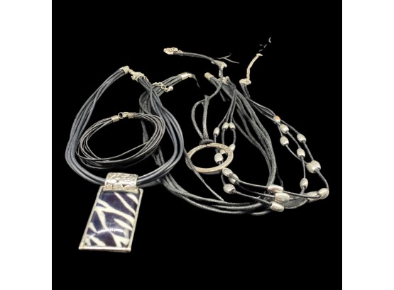 Black String Jewelry Collection, Including (4) Necklaces And Bracelet
