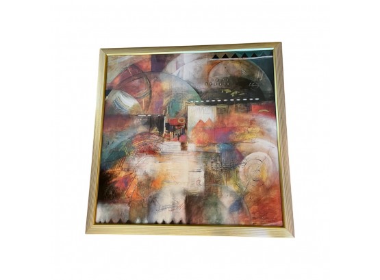 Large Gold Framed Colorful Abstract Artwork