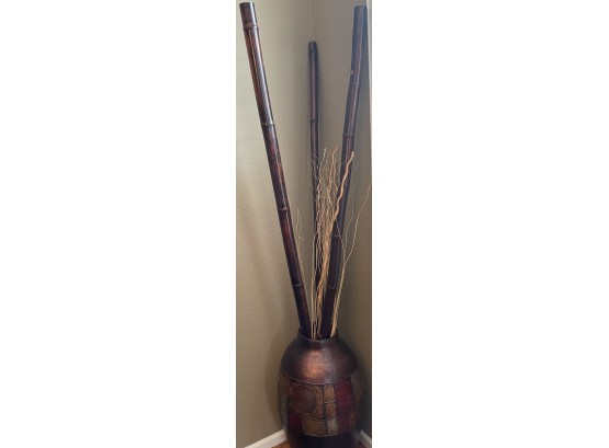 Gorgeous Large  Solid Metal Vase With Bamboo