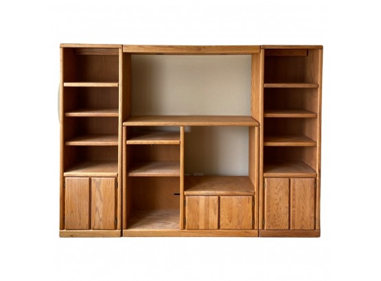 Large Entertainment Wooden With Multiple Shelves And Cabinets