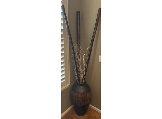 Large Decorative Floor Vase With Tall Bamboo Sticks