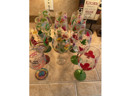 Super Fun Painted Wine Glasses - Mostly Christmas And Festive!