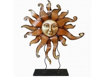 Metal Sun Face Standing Art With Beautiful Orange And Yellow Detail