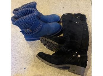 (2) UGG Boots! Black Boots Size 9, Blue Boots Size 10