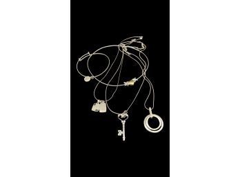 (4) Silver Color Charm Necklaces, Plus Charm Bracelet With Paw Charm