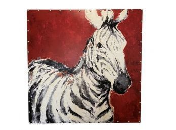 Beautiful Zebra Canvas Painting With Metal Stud Border