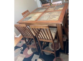 Solid Wood Square Counter Height Dining Table With Slate Inlay 6 Chairs