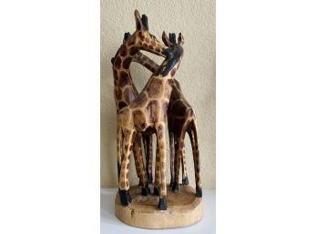 Hand Carved Table Statue Of Giraffes, Made In Kenya. Stands 12 Inches