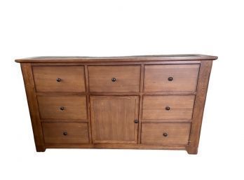 Beautiful 7 Drawer Dresser With Open Door For Storage, Stone Tile Accents 69 X 19 X 38