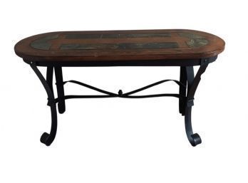 Gorgeous Wood/Stone Entry Table With Metal Legs