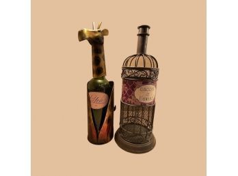 Giraffe Wine Bottle Says 'Bitc*****' & Uncork & Unwind Decorative Wine Cage