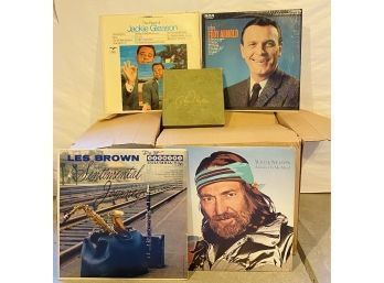 12.5 X 14.5 Box Of Records: Including Willie Nelson, Jackie Gleason, Glenn Miller, Eddy Arnold, And More!