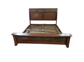 Amazing Wooden King Sized Bed Frame With Stone Accents