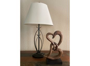 Modern Table Lamp And Two Hearts Statue