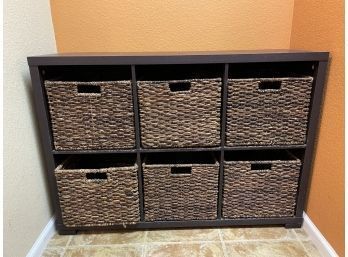 Wooden Storage Shelf With Pull Out Wicker Baskets