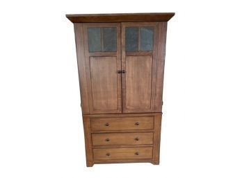 Wooden Armoire With Stone Tile Accents  41 X 24 X 77