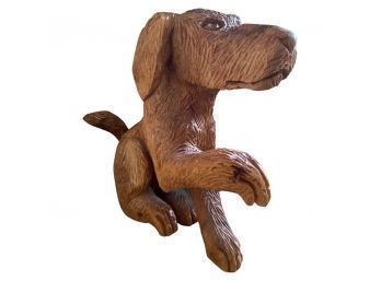 Solid Wood Hand Carved Statue Of Dog. Brand Unknown