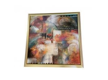 Large Gold Framed Colorful Abstract Artwork