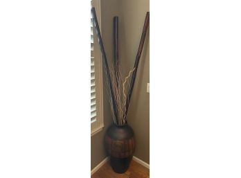 Large Decorative Floor Vase With Tall Bamboo Sticks