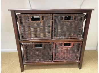 Wooden Storage Cabinet With Four Wicker Baskets