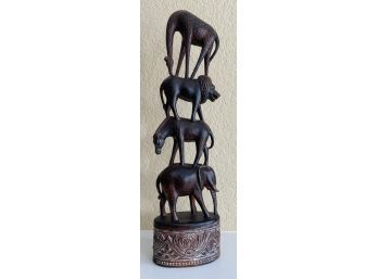 Wooden Table Statue Of Safari Animals. Stands 16 Inches