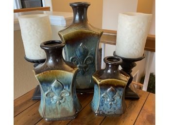 Lovely Set Of Decorative Vases And Two Candle Holders