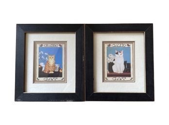 Pair Of Small Framed Art Prints Of Cats