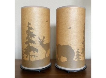 Pair Of Cylinder Table Lamps With Woodland Creatures. Both Tested And Working!