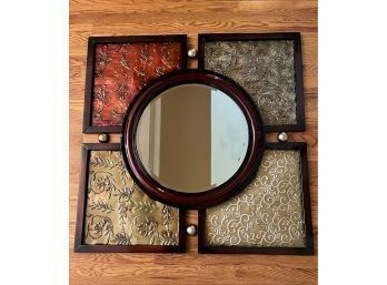 Gorgeous Metal Leaf  Wall Art With Round Beveled Mirror