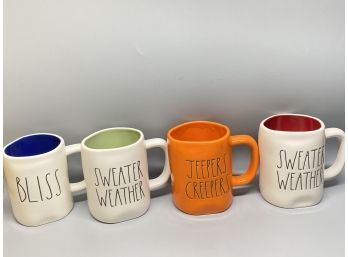(4) Rae Dunn BLISS JEEPERS CREEPERS SWEATER WEATHER Coffee Mug Set Assortment - Artisan Collection By Magenta