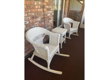 Outdoor Wicker Rocking Chairs And Side Table