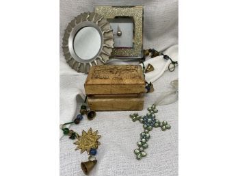 Collection Of Small Home Decor Items, Including Clock, Mirror, Wooden Box And More