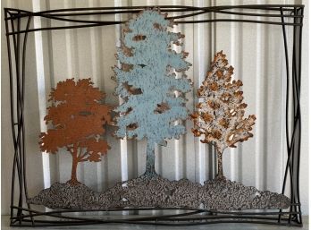 Beautiful Three Dimensional Metal Wall Art Of 3 Trees, Approximately 31X22 Inches