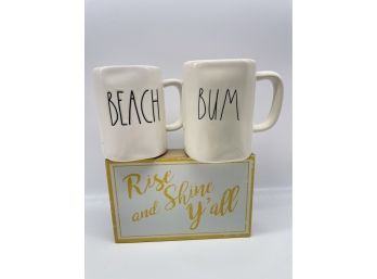 Beach Bum Mugs By Rae Dunn And Small Wooden Sign