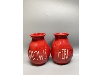 (2) Rae Dunn Artisan Collection By Magenta Grows Here Home Ceramic LL Bud Vases