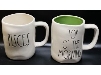 (2) Set Of Rae Dunn Artisan Collection Mugs: Pisces, Top O The Morning