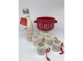 Merry Christmas Rae Dunn! Insulated Water Bottle, 4 Mini Mug Christmas Ornaments, And Ceramic Dish
