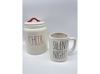 Cheer Cookie Jar And Silent Night Mug By Rae Dunn