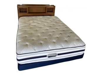 Queen Beautyrest Recharge Mattress And Box Spring In Great Condition, Plus Wooden Headboard With Storage