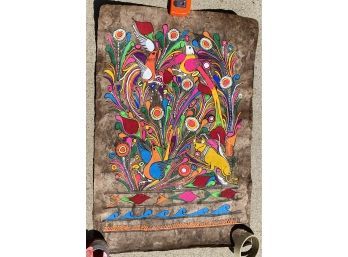 Beautiful Vibrant Mexican Folk Art Painting On Handmade Grass Paper
