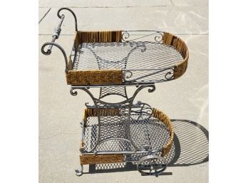 Vintage 2 Layer Dotography Wicker Style Bar Cart With Wheels