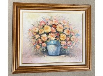 Hand Made Vintage Floral Bouquet Oil Painting Made In Mexico