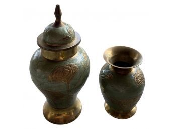 (2) Beautiful Brass Enamel Vases