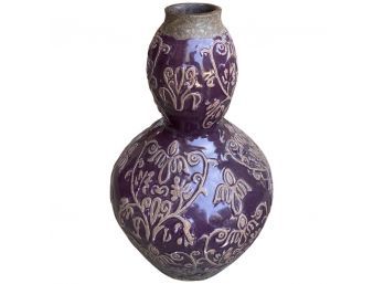 Purple, Ornate Vase. Stands 15 Inches