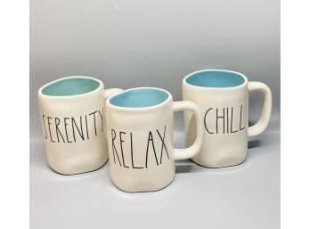 (3) Rae Dunn Artisan Collection By Magenta RELAX, CHILL, SERENITY - Tiffany Blue Mugs With Original Tags