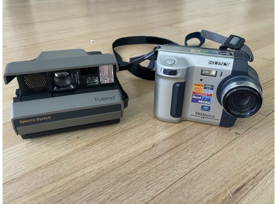 Vintage Spectra System Polaroid Camera And Sony FD Mavica Camera