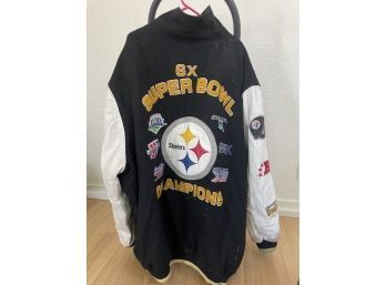 Pittsburg Steelers 6 Time Champion Wool Leather Sleeve Coat And Hat