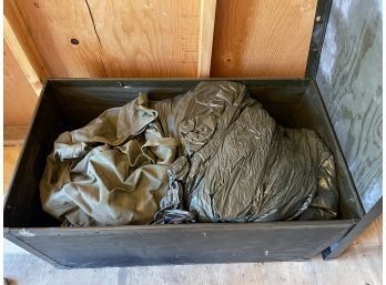 Large Military Grade Trunk With Miscellaneous Items Including Military Clothing